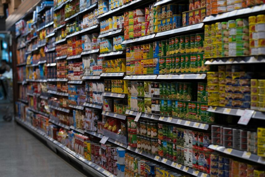 shelves in grocery store